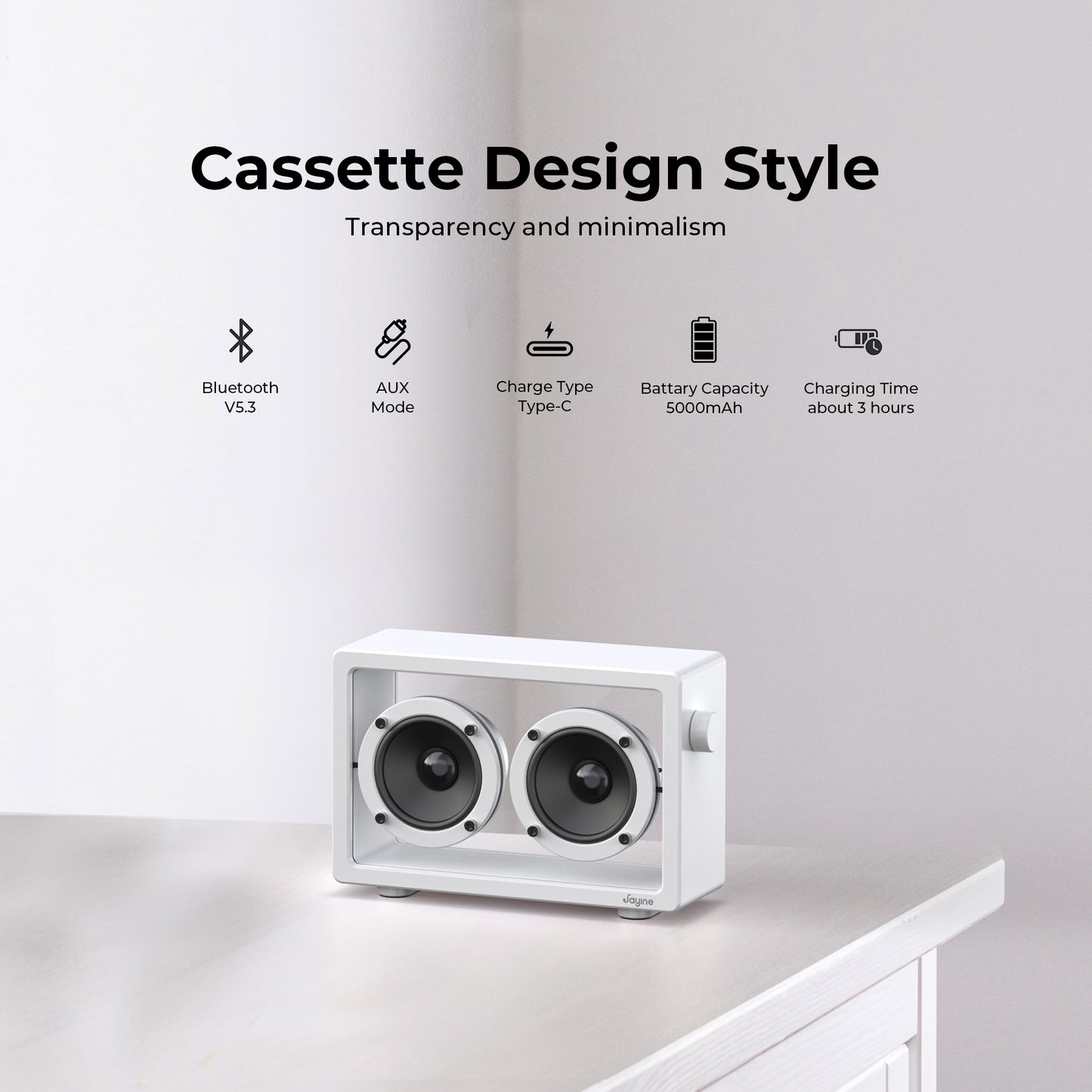 Jayine Cassette Mini  Wireless Portable Speaker-White