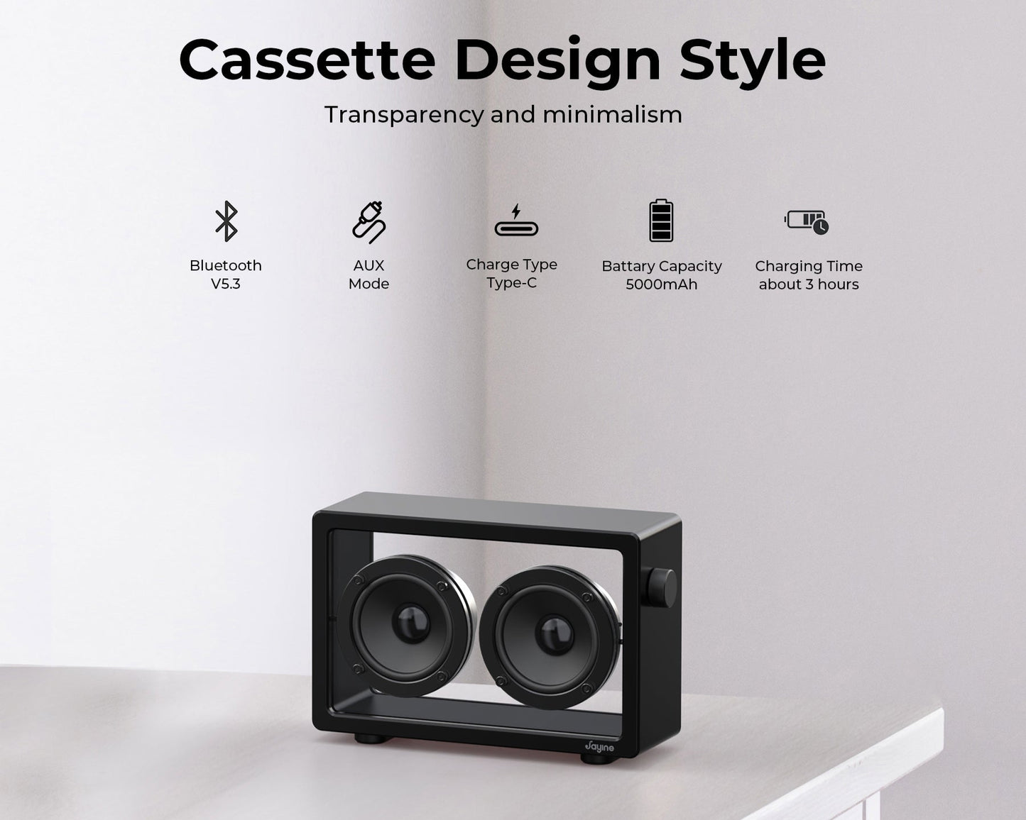 Jayine Cassette Mini  Wireless Portable Speaker-Black
