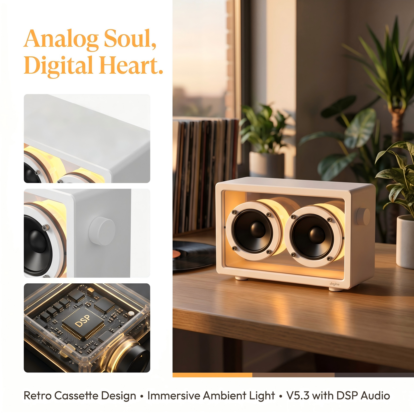 Jayine Cassette Glow  Wireless Portable Speaker-White