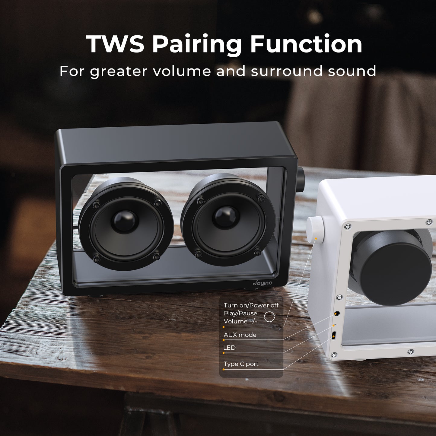 Jayine Cassette Glow Wireless Portable Speaker-Black