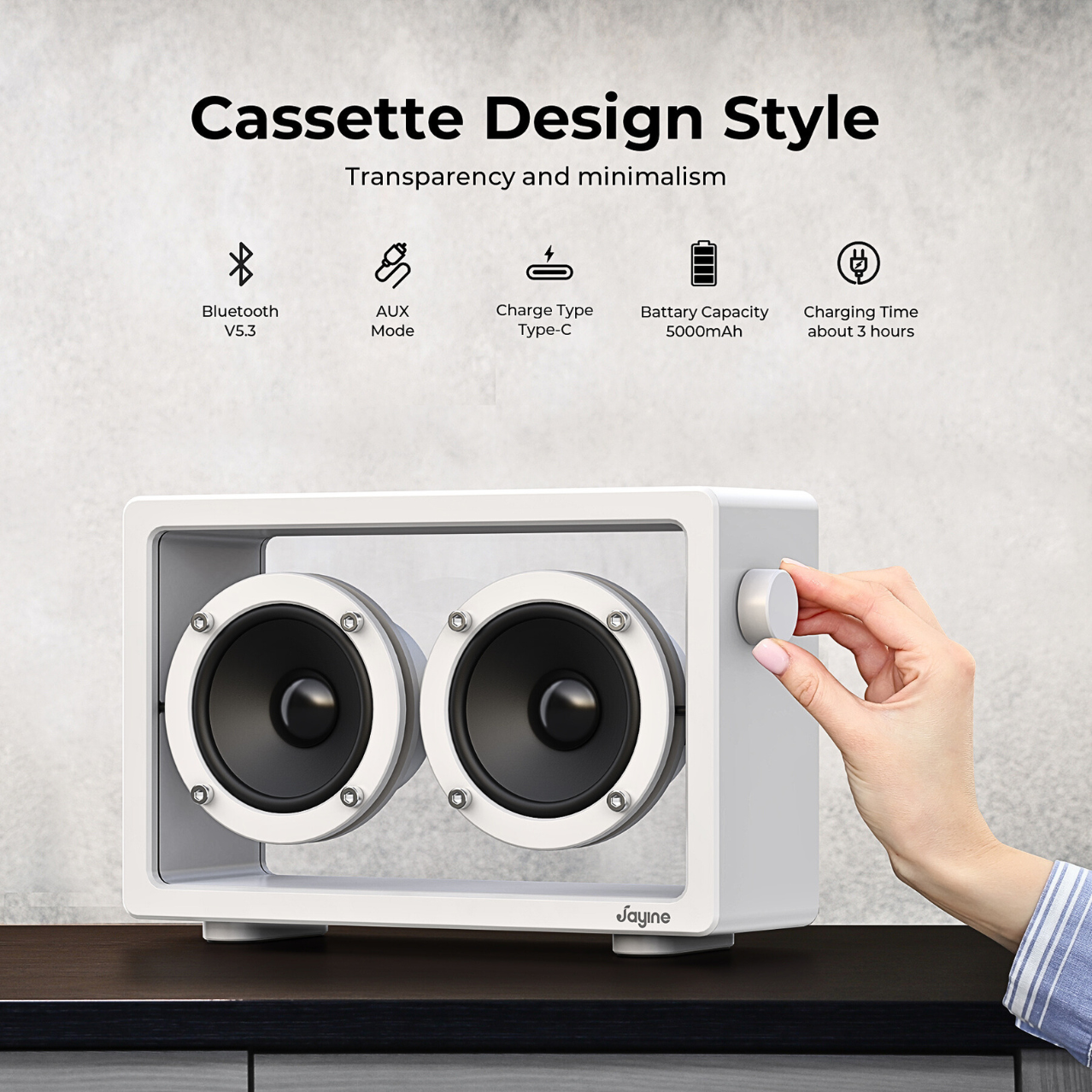 Jayine Cassette Glow  Wireless Portable Speaker-White