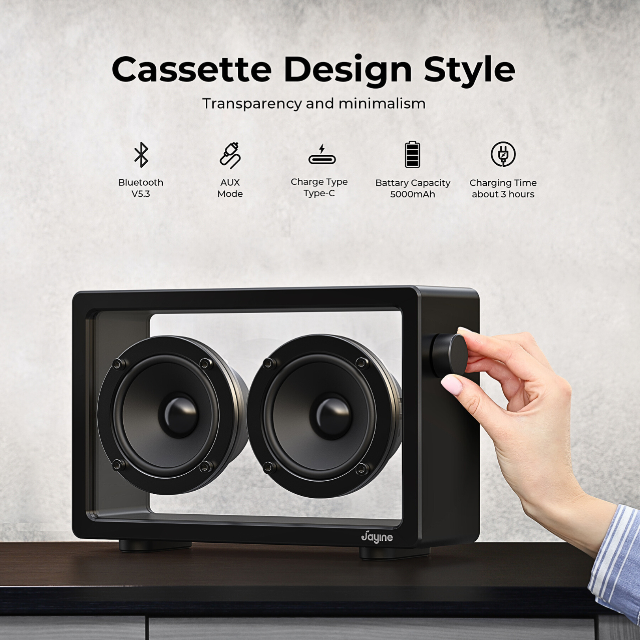 Jayine Cassette Glow Wireless Portable Speaker-Black