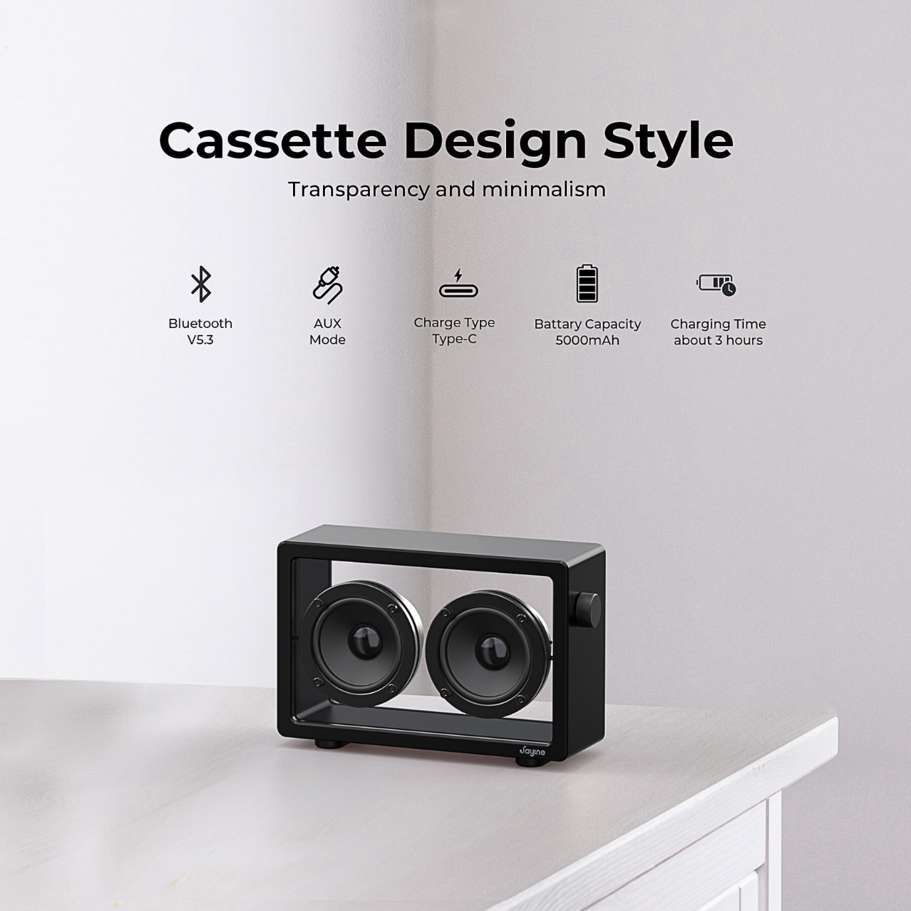 Jayine Cassette Mini  Wireless Portable Speaker-Black