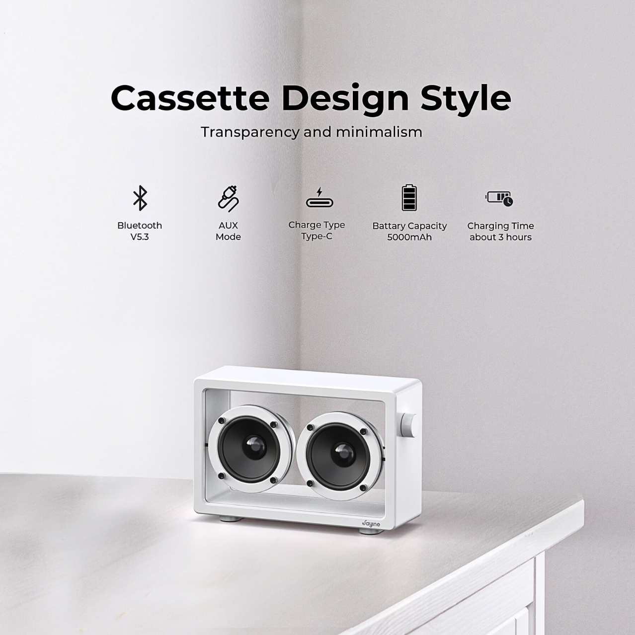 Jayine Cassette Mini  Wireless Portable Speaker-White
